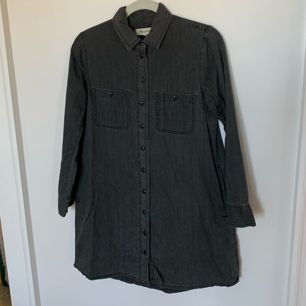 Madewell Faded Black Denim Shirtdress with Pockets